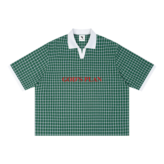 Boxy Plaid Color Block Polo Shirt