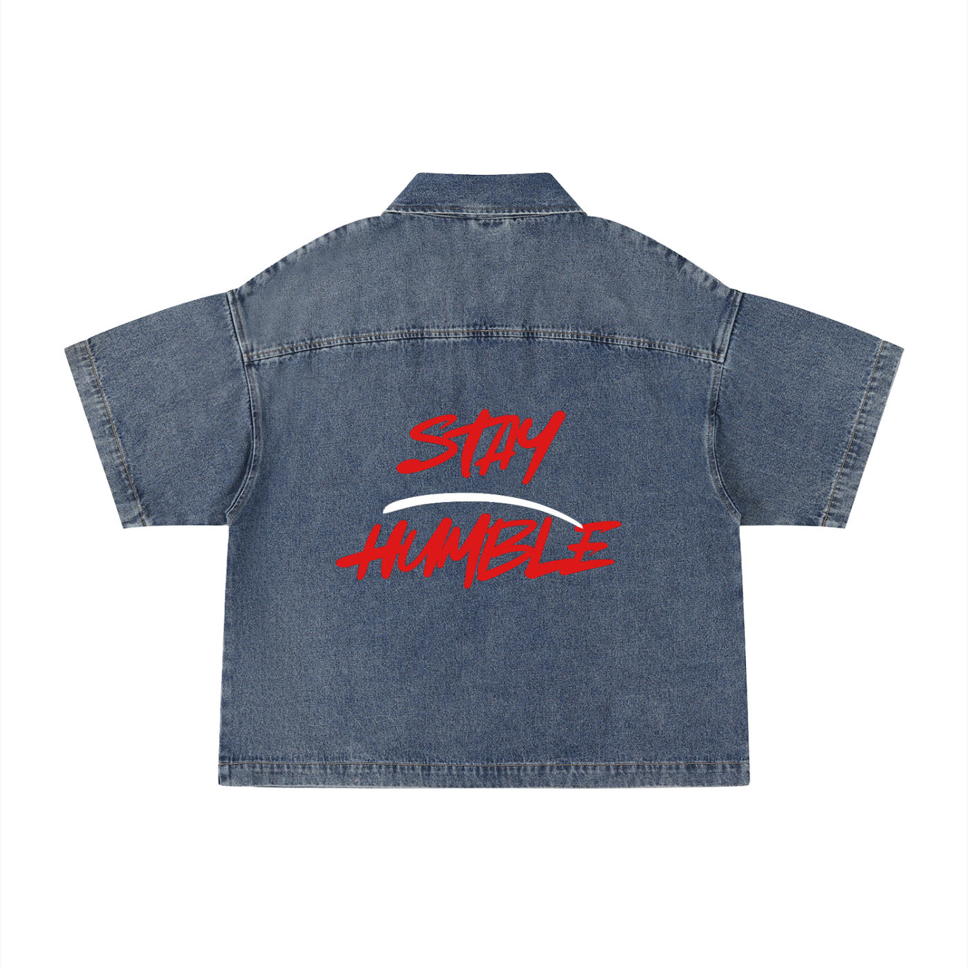 Stay Humble Boxy Quarter-Zip Denim