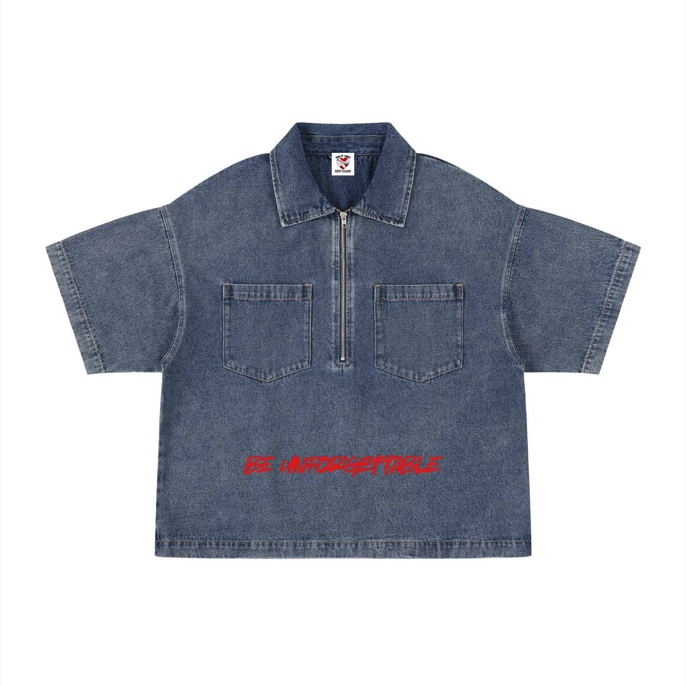 Stay Humble Boxy Quarter-Zip Denim