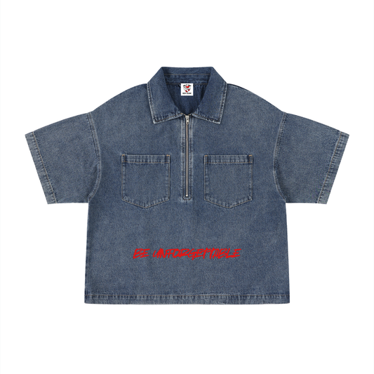 Stay Humble Boxy Quarter-Zip Denim