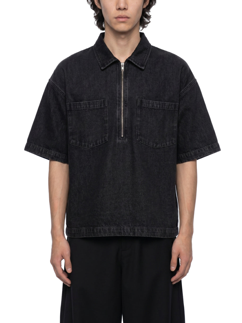 Stay Humble Boxy Quarter-Zip Denim