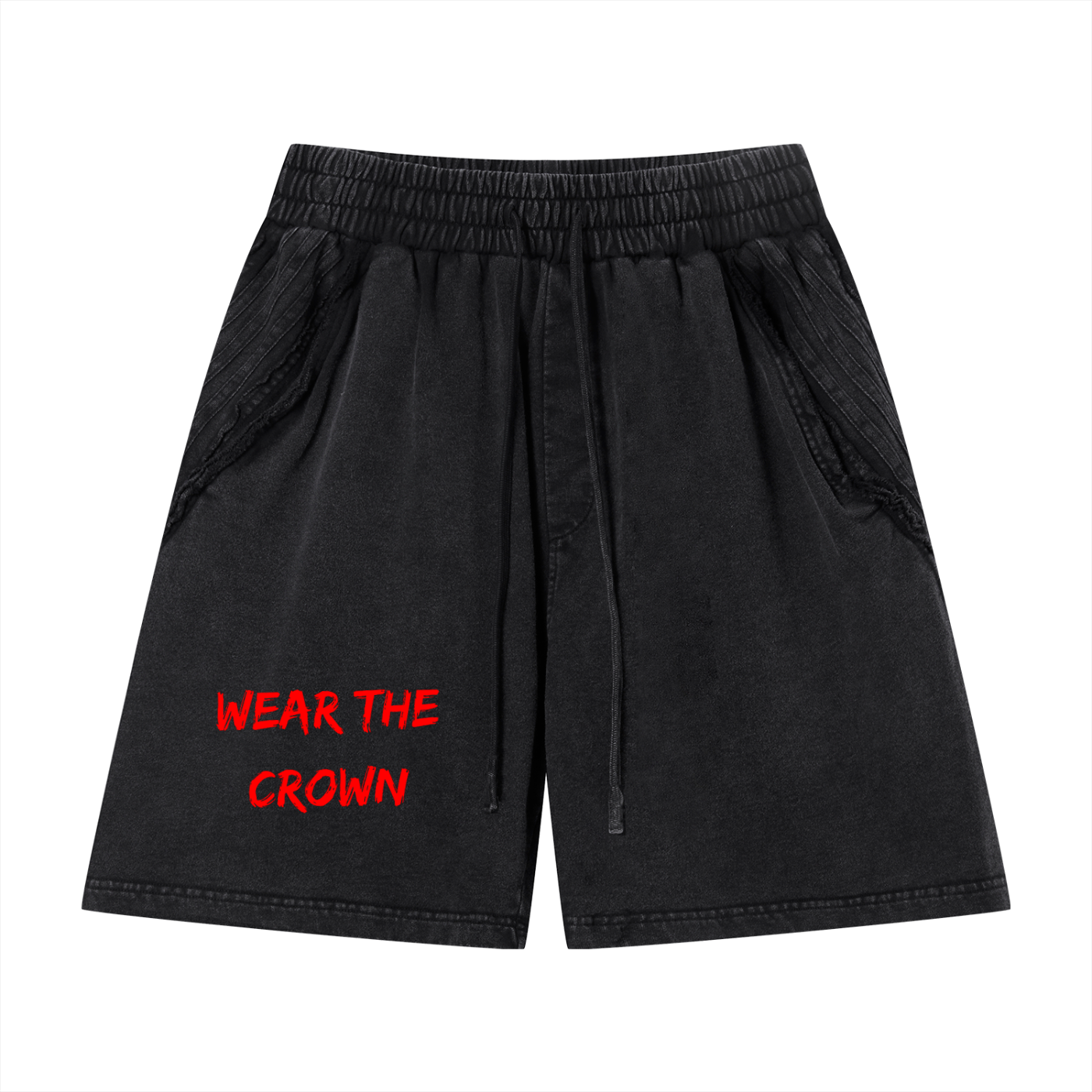 Vintage “Wear The Crown” Wash Raw Edge Shorts