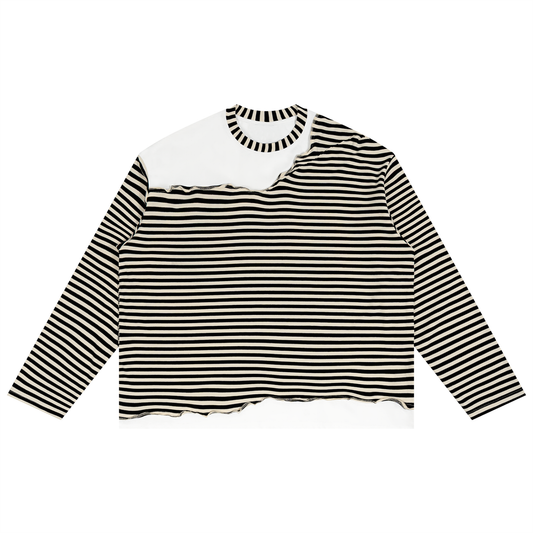 Striped Panel Boxy Long Sleeve T-Shirt
