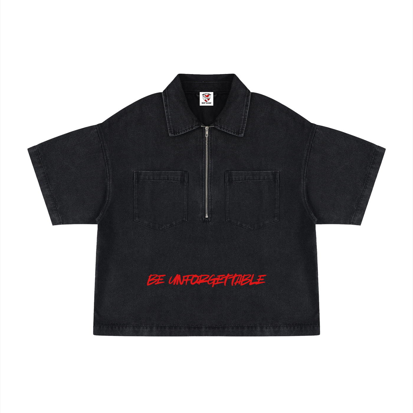 Stay Humble Boxy Quarter-Zip Denim